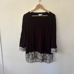 Christopher & Banks Blouse Womens Large Black Mixed Material Long Sleeve Top